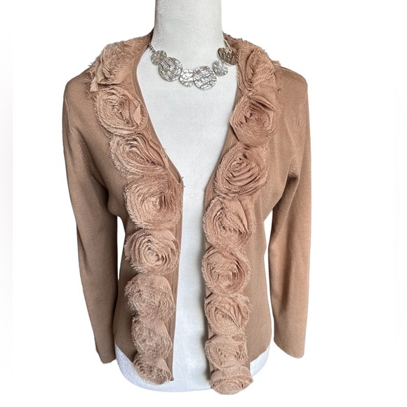 Red Floral 3-D Appliqué Cardigan Sweater - Picture 1 of 6